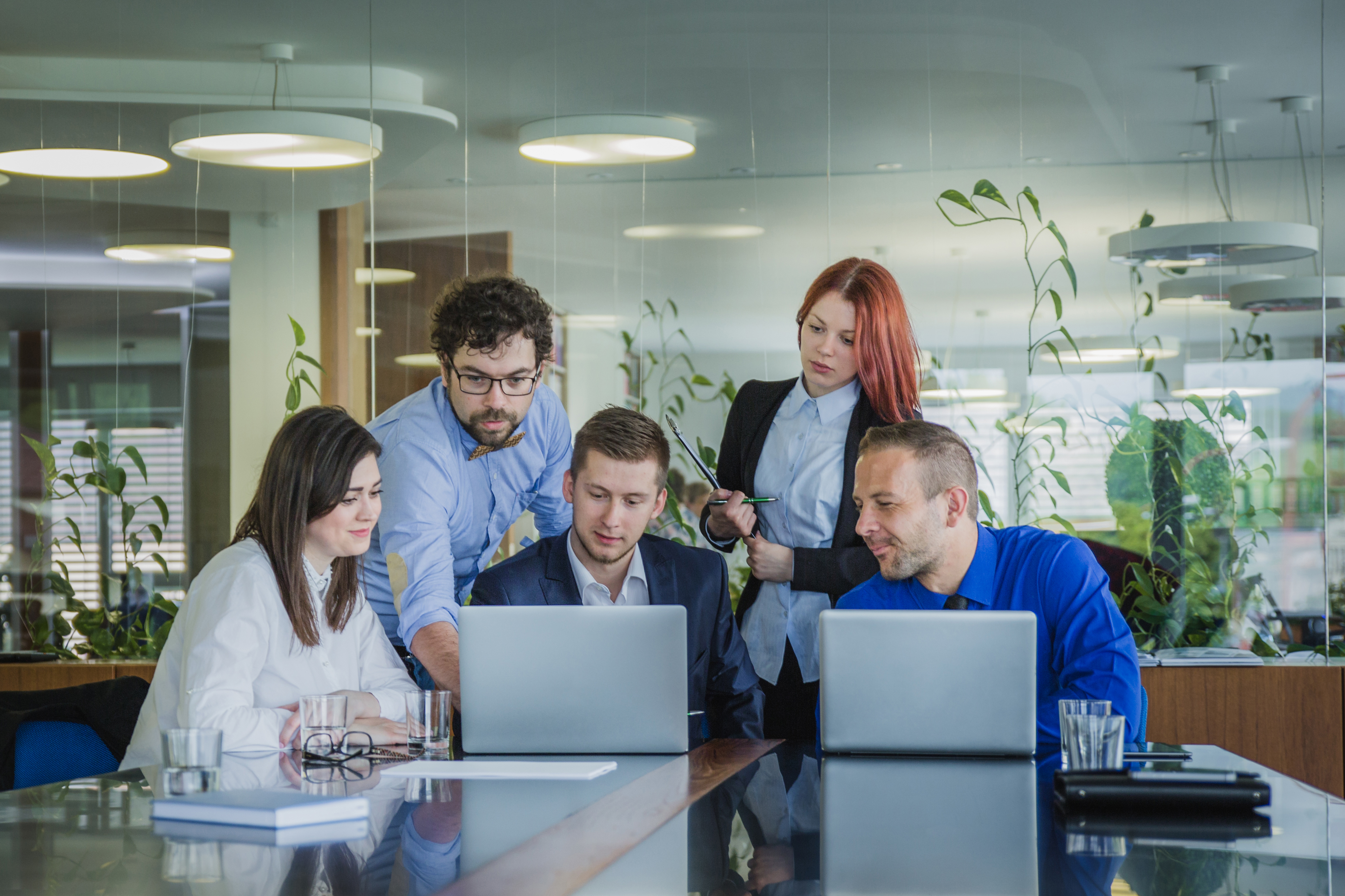 Team working collaboratively in a modern office